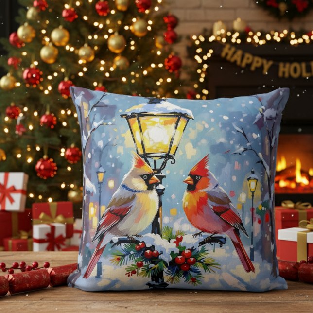 Almofada Cardeais de Natal e Poste de Iluminação Nevado (Criador carregado)