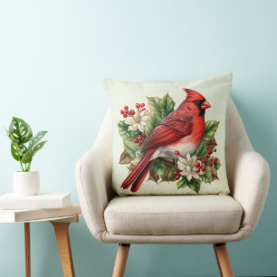 Almofada Cardeal de Natal Vermelho Poinsettias Holly Berrie