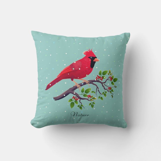 Almofada Cardinal Vermelho em Azul Turquesa (Frente)
