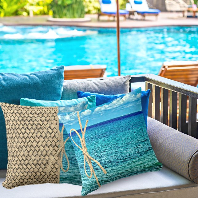 Almofada Caribe Cozumel Blue Turquoise Ocean Com Wicker (Criador carregado)