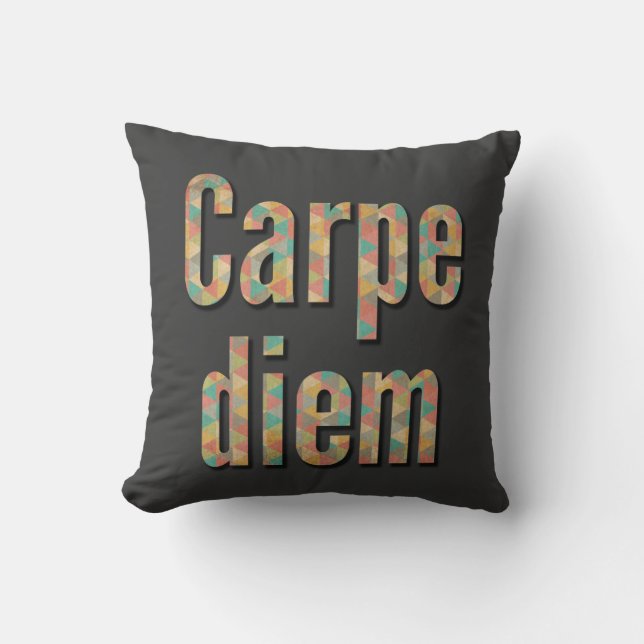 Almofada Carpe diem Aproveite o dia Preto Geométrico (Frente)