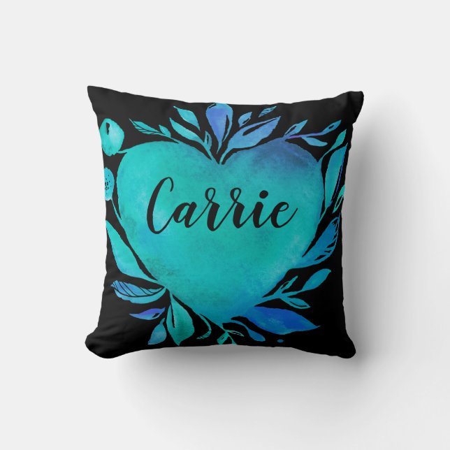 Almofada Carrie Watercolor Heart Blues Personalizável (Frente)