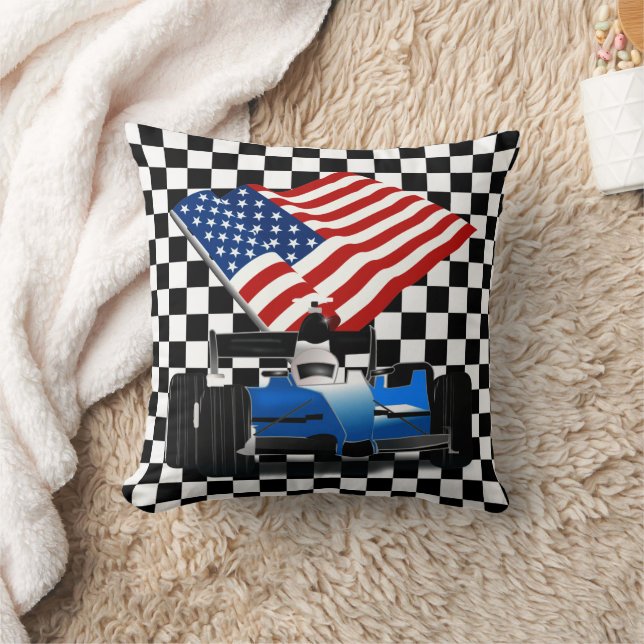 Almofada Carro de Corrida com Bandeira Americana (Cobertor)