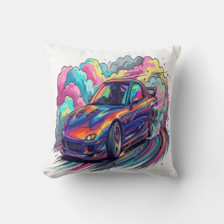 Almofada Carro Esportivo JDM Colorido Derrapando Fumaça Neo