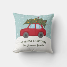 Almofada Carro Vermelho Carregando Árvore Natal Mais Alegre