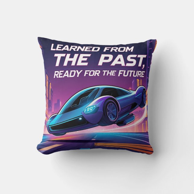 Almofada Carro Voador Futurista com Citação Inspiradora – L (Frente)