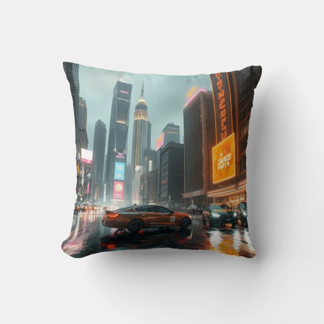 Almofada Carros da cidade de arranha-céu Cyberpunk (Frente)
