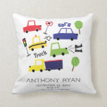 Almofada Carros de Meninos e Caminhões Travesseiro de Nasce<br><div class="desc">Carros bonitos e caminhões travesseiros para um bebê. Fácil de personalizar com as estatísticas de natalidade do bebê! Altere a cor de fundo clicando em personalizar e usando nosso seletor de cores. Itens correspondentes disponíveis em nosso compro.</div>