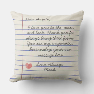 Almofada Carta de amor manuscrita do notebook ou mensagem p