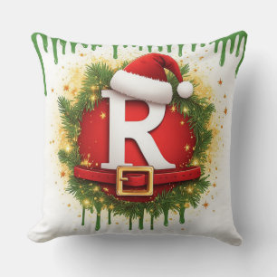 Almofada Carta de Natal R com Chapéu de Papai Noel Presente