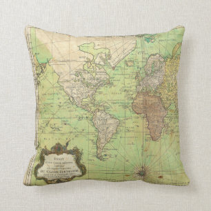 Almofada Carta Náutica de Bellin de 1778 ou Mapa do Mundo
