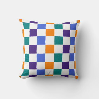 Almofada Cartão De Xadrez Com Metanho Laranja, Teal, Azul,
