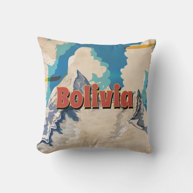 Almofada Cartaz de Viagem Antigo da Bolívia (Frente)