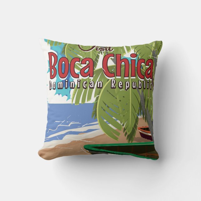Almofada cartaz de viagem antigo de Boca Chica (Frente)