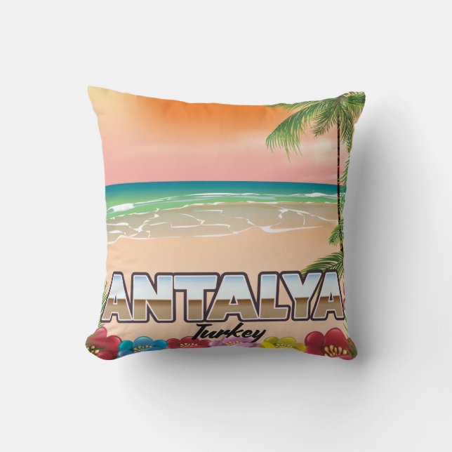 Almofada Cartaz de viagem da praia de Antalya Turquia (Frente)