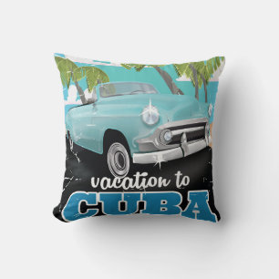 Almofada cartaz de viagem de carro antigo em Cuba