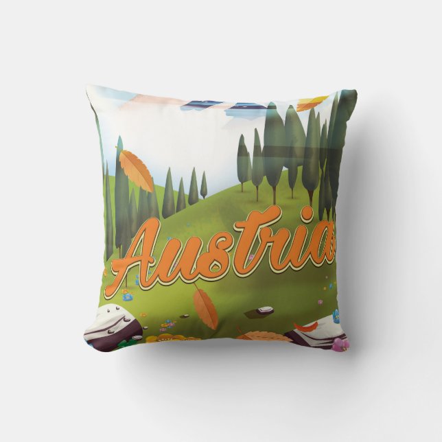 Almofada cartaz de viagem de desenho austríaco (Frente)