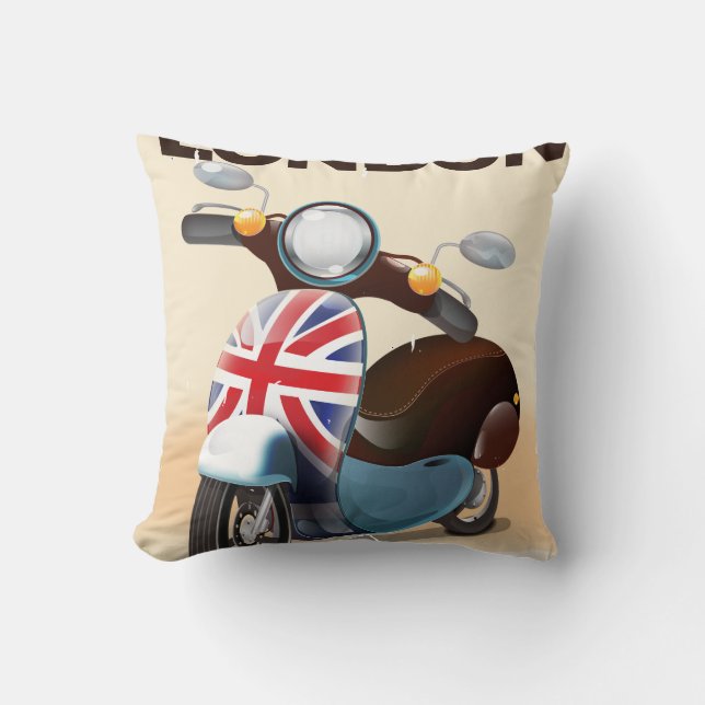 Almofada Cartaz de viagem London vintage scooter union jack (Frente)