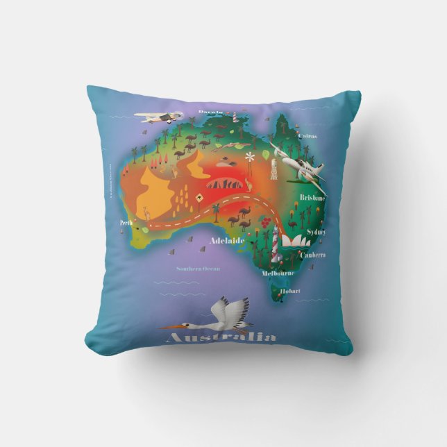 Almofada cartaz de viagem mapa da Austrália (Frente)
