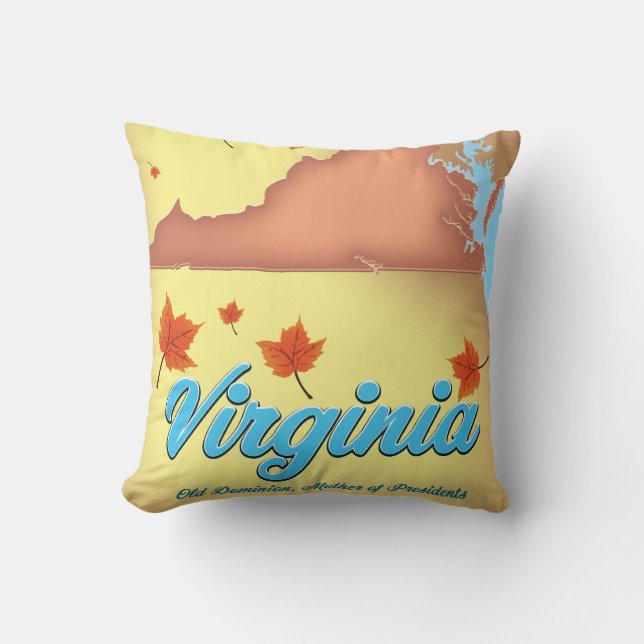 Almofada cartaz de viagem retro do estado da Virgínia mapa (Frente)
