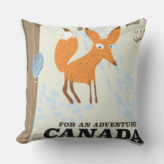 Almofada Cartaz de viagem vintage Canada Fox (Frente)