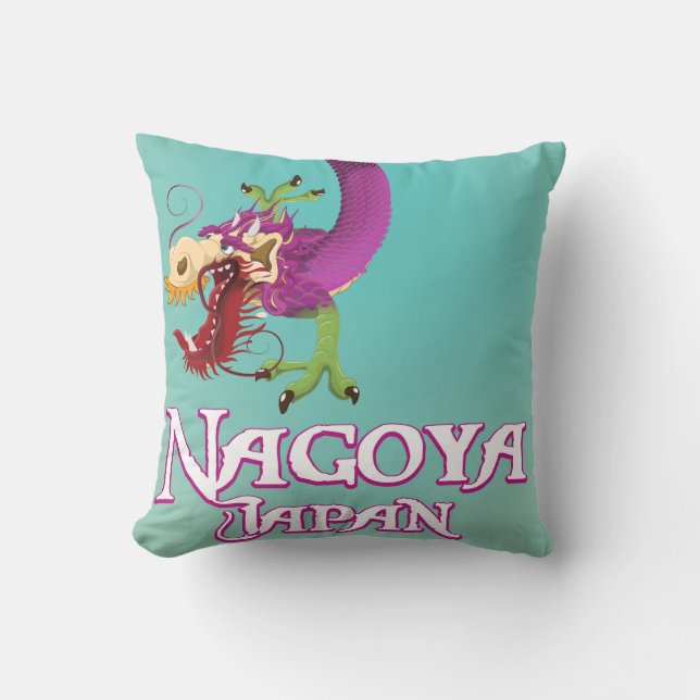 Almofada Cartaz de viagem vintage de Nagoya Japão. (Frente)
