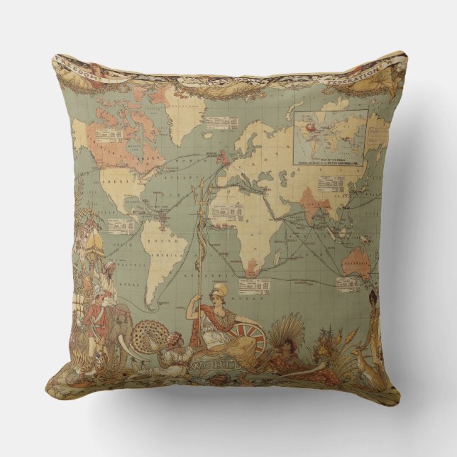 Almofada Cartaz do Mapa Mundial do Império Britânico de 188 (Frente)