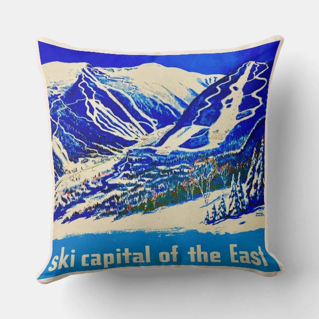 Almofada Cartaz Vintage Ski Stowe Vermont (Verso)