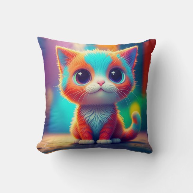 Almofada Cartografia do Rainbow Coloring Kitten (Frente)