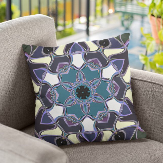 Almofada Cartografia Mandala Flor Azul Roxo Preto e Branco (Criador carregado)