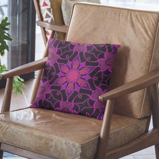 Almofada Cartografia Mandala Flor Rosa e Negro (Criador carregado)