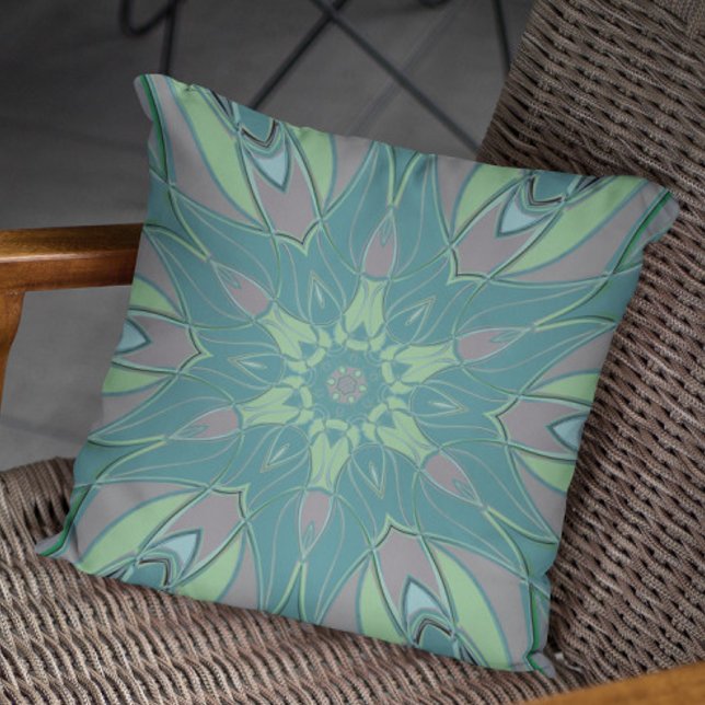 Almofada Cartografia Mandala Flor Verde e Azul (Criador carregado)