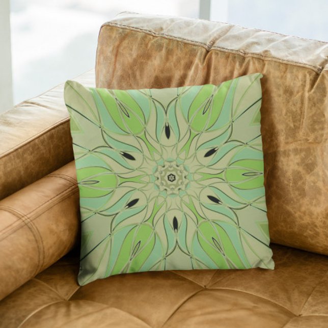 Almofada Cartografia Mandala Flor Verde e Azul (Criador carregado)