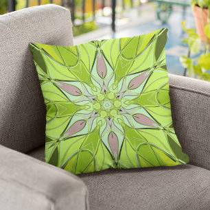 Almofada Cartografia Mandala Flor Verde e Rosa