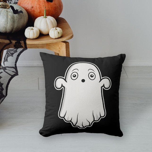 Almofada Cartoon Assustado Fantasma Halloween Preto e Branc (Cute design for the Halloween season.)