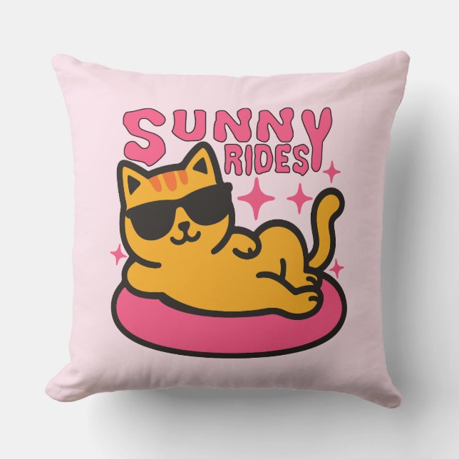 Almofada Cartoon Chill cat em floatie no humor solar (Frente)