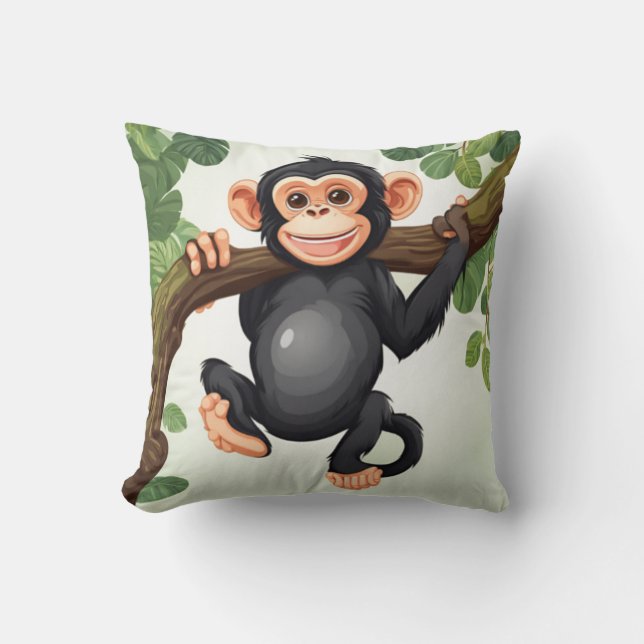 Almofada Cartoon Chimpanzé Engraçado e Bonito (Frente)