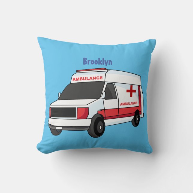 Almofada Cartoon de ambulância vermelha (Frente)