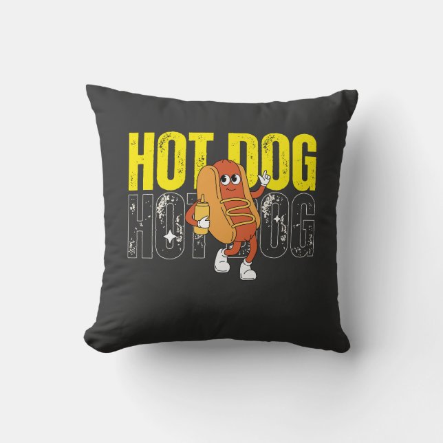 Almofada Cartoon de Cachorro Quente Gráfico de Comida Retro (Frente)
