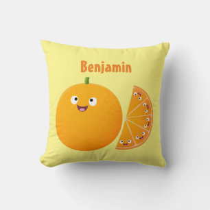 Almofada Cartoon de fruta de citros de laranja feliz