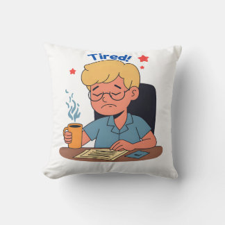 Almofada Cartoon do Office Worker Cansado - Café e Trabalho