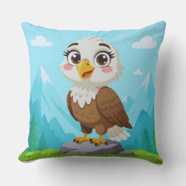 Almofada Cartoon Eagle on Rock – Cute Vector Character (Frente)