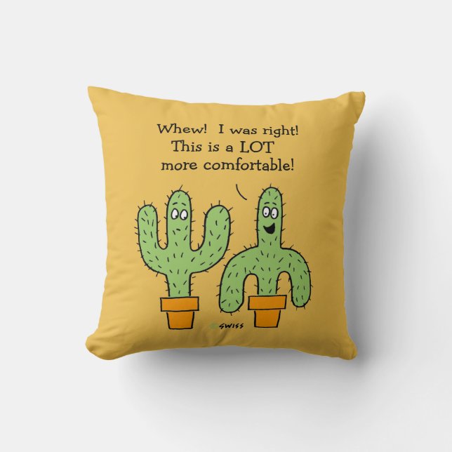 Almofada Cartoon Encantado Cactus em Fundo Dourado do Deser (Frente)