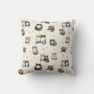 Almofada Cartoon engraçado Gatos e estrelas em creme, com p