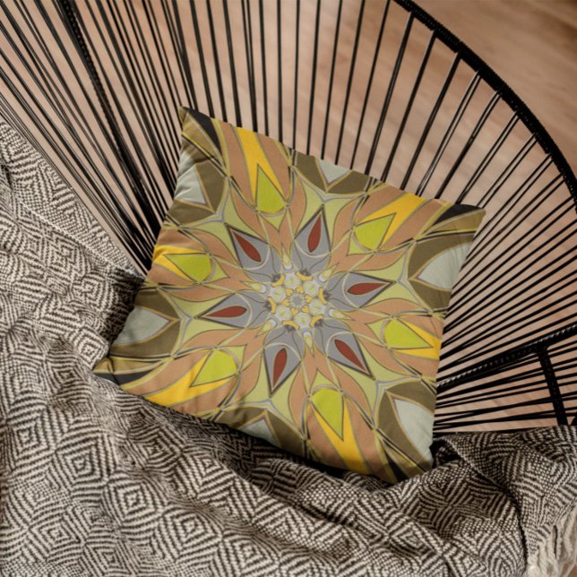 Almofada Cartoon Mandala Flor Amarelo Cinza Vermelho (Criador carregado)