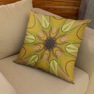 Almofada Cartoon Mandala Flor Amarelo e Verde