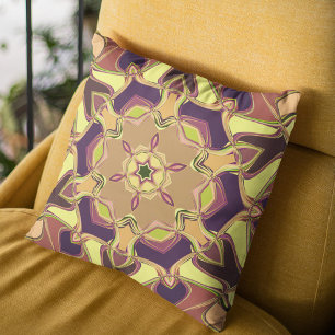 Almofada Cartoon Mandala Flor Amarelo Púrpura e Laranja