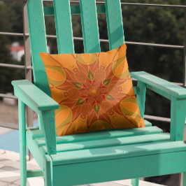 Almofada Cartoon Mandala Flor Laranja e Vermelho