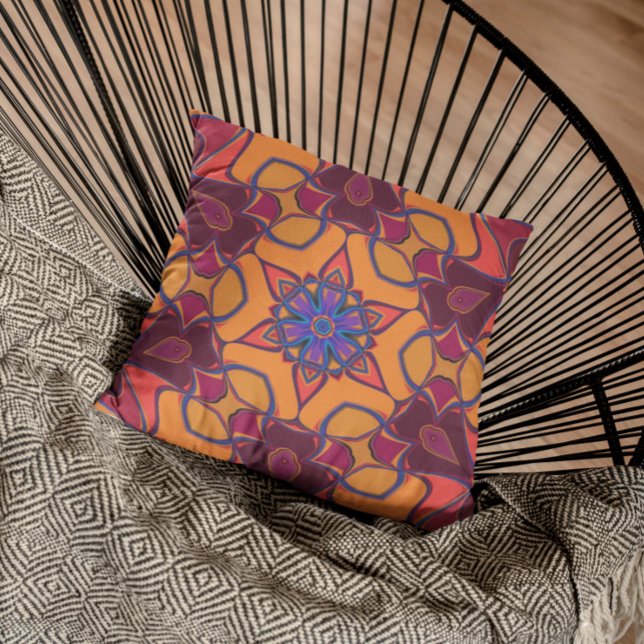 Almofada Cartoon Mandala Flor Laranja Roxo e Azul (Criador carregado)