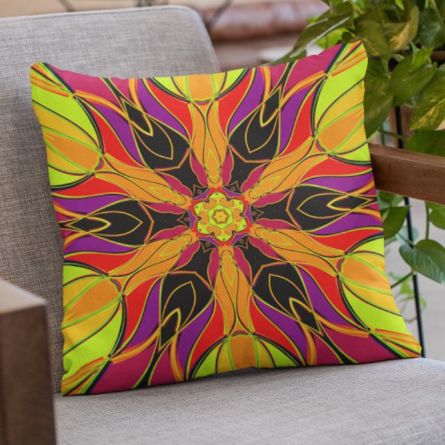Almofada Cartoon Mandala Flor Laranja Roxo e Vermelho (Criador carregado)